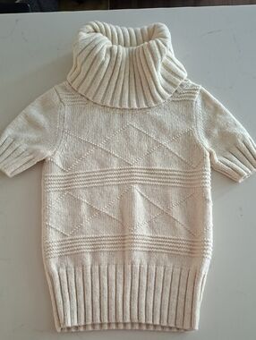American Eagle Y2K Ivory Cowl-neck Wool-blend Short-sleeve Sweater (Size S)